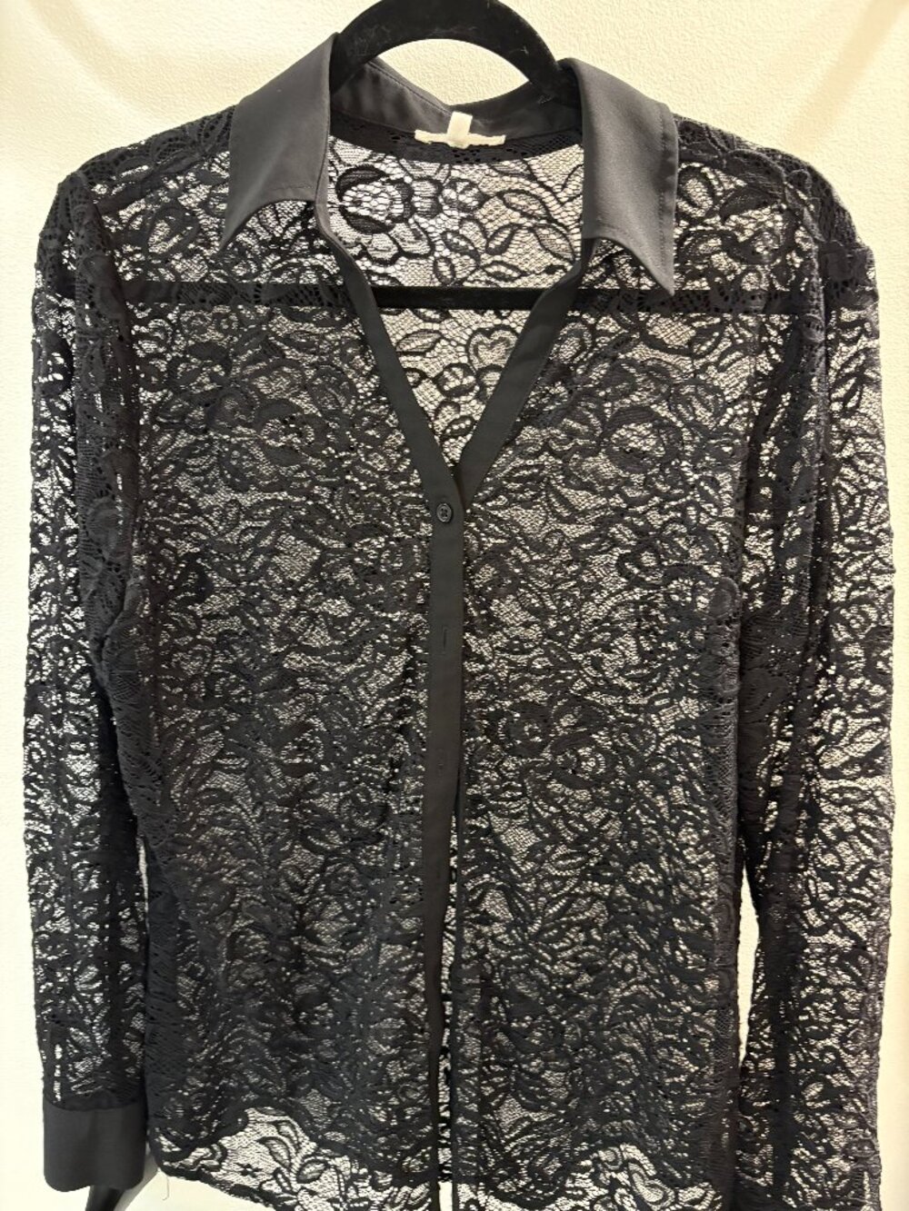 Women's MAURICES Black Lacy Collared Button Up Shirt - Large